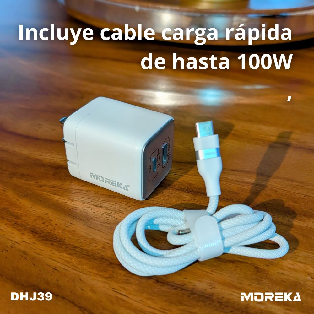 Cargador 35W GaN 5V- 3.1A puertos PD35W max & QC3.0 18W max Clavija plegable Moreka DHJ39