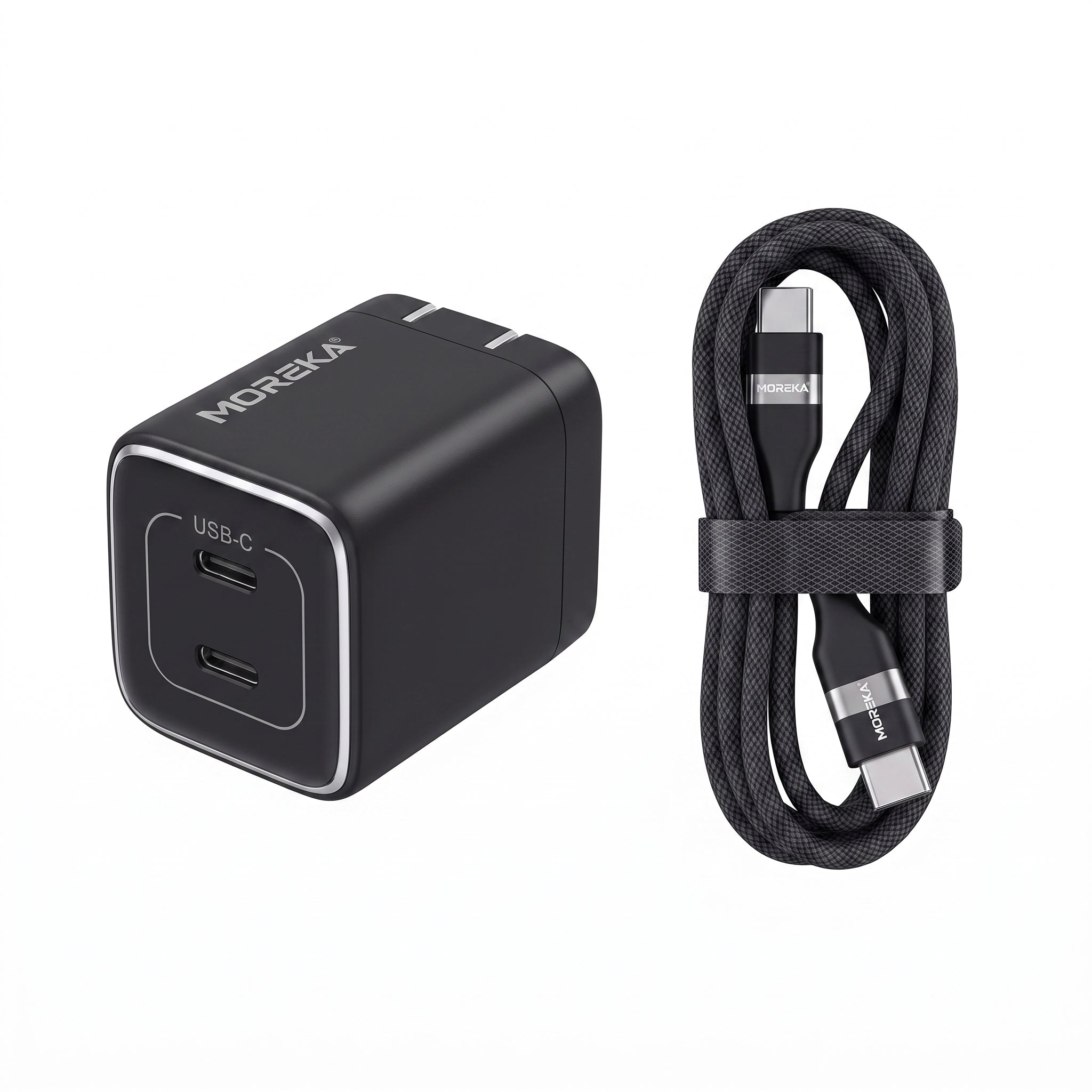 Cargador Rápido GaN Moreka DHJ40 40W con Doble USB-C y Cable Tipo-C