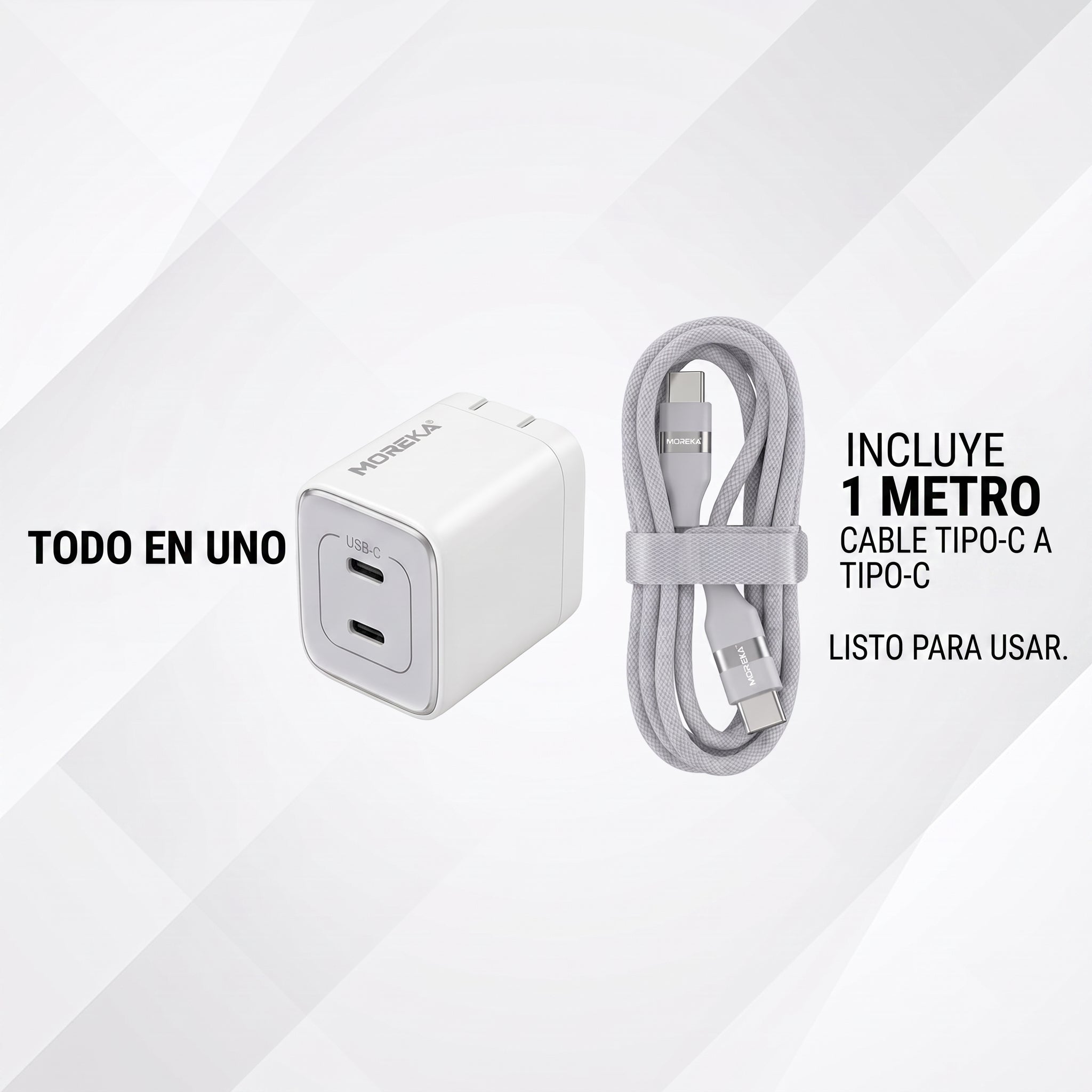 Cargador Rápido GaN Moreka DHJ40 40W con Doble USB-C y Cable Tipo-C