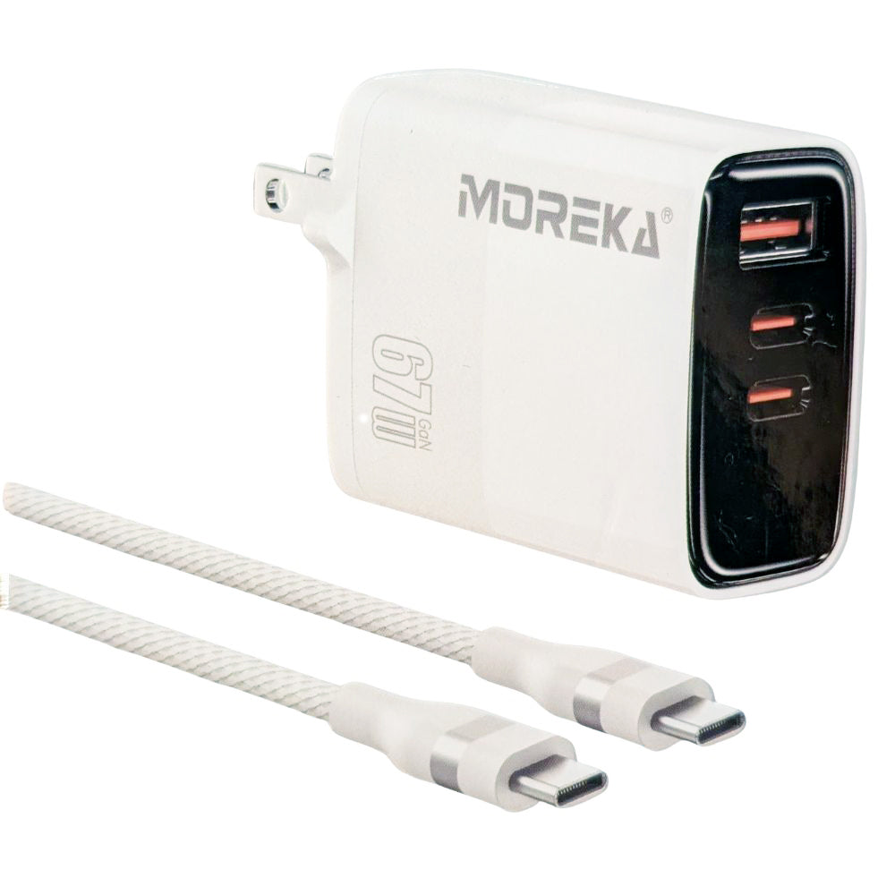 Cargador 67W GaN 5V- 3A 3 Puertos C1 C2 cable tipo C Moreka DHJ41 ...