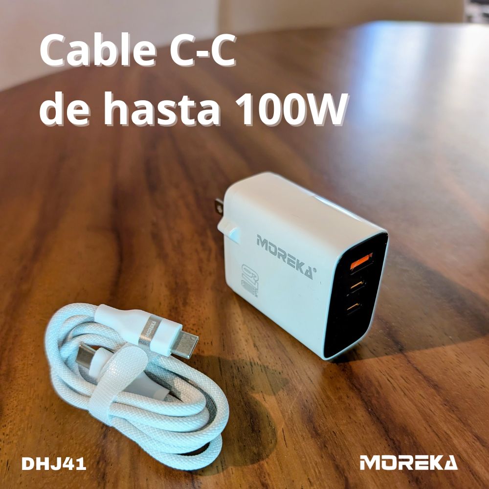 Cargador 67W GaN 5V- 3A 3 Puertos C1 C2 cable tipo C Moreka DHJ41