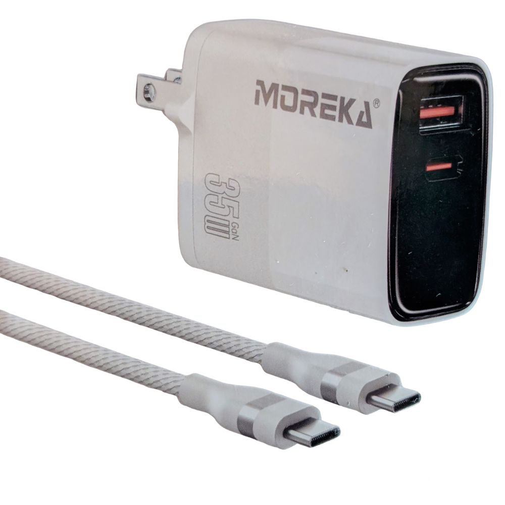 Cargador 35W GaN 5V- 3A 2 Puertos PD 35W max QC3.1  cable tipo C Moreka DHJ42