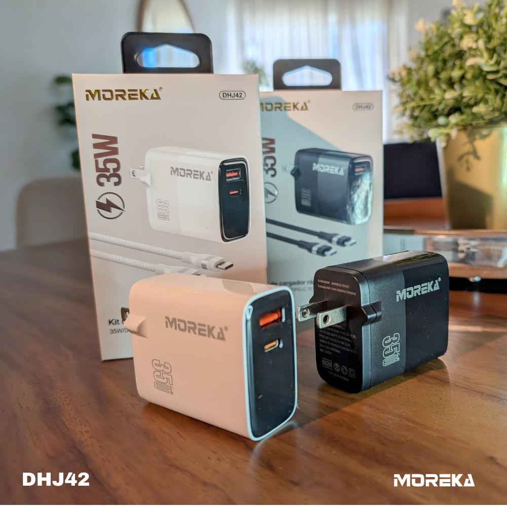 Cargador 35W GaN 5V- 3A 2 Puertos PD 35W max QC3.1  cable tipo C Moreka DHJ42