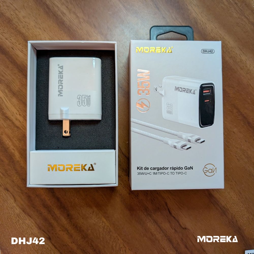 Cargador 35W GaN 5V- 3A 2 Puertos PD 35W max QC3.1  cable tipo C Moreka DHJ42
