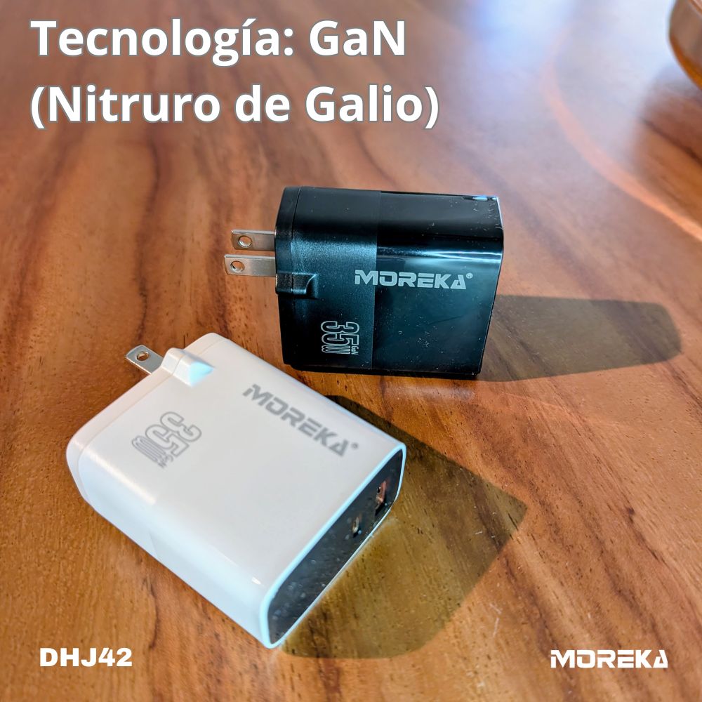 Cargador 35W GaN 5V- 3A 2 Puertos PD 35W max QC3.1  cable tipo C Moreka DHJ42