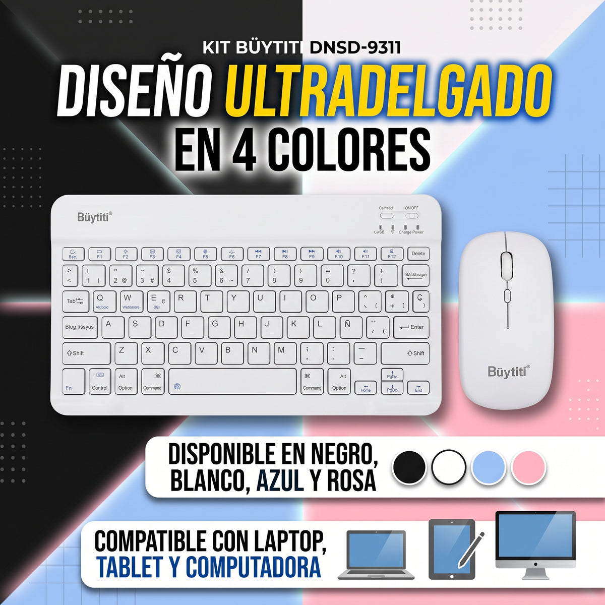 Kit de Teclado y Ratón Inalámbricos Büytiti DNSD-9311 Bluetooth Ultradelgado