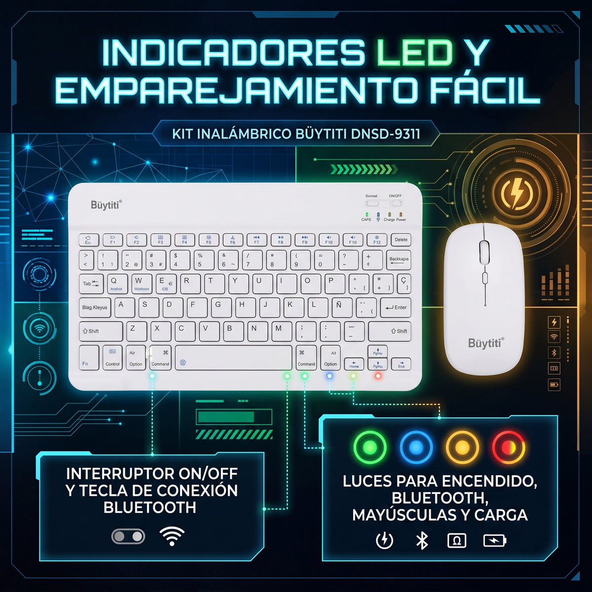Kit de Teclado y Ratón Inalámbricos Büytiti DNSD-9311 Bluetooth Ultradelgado