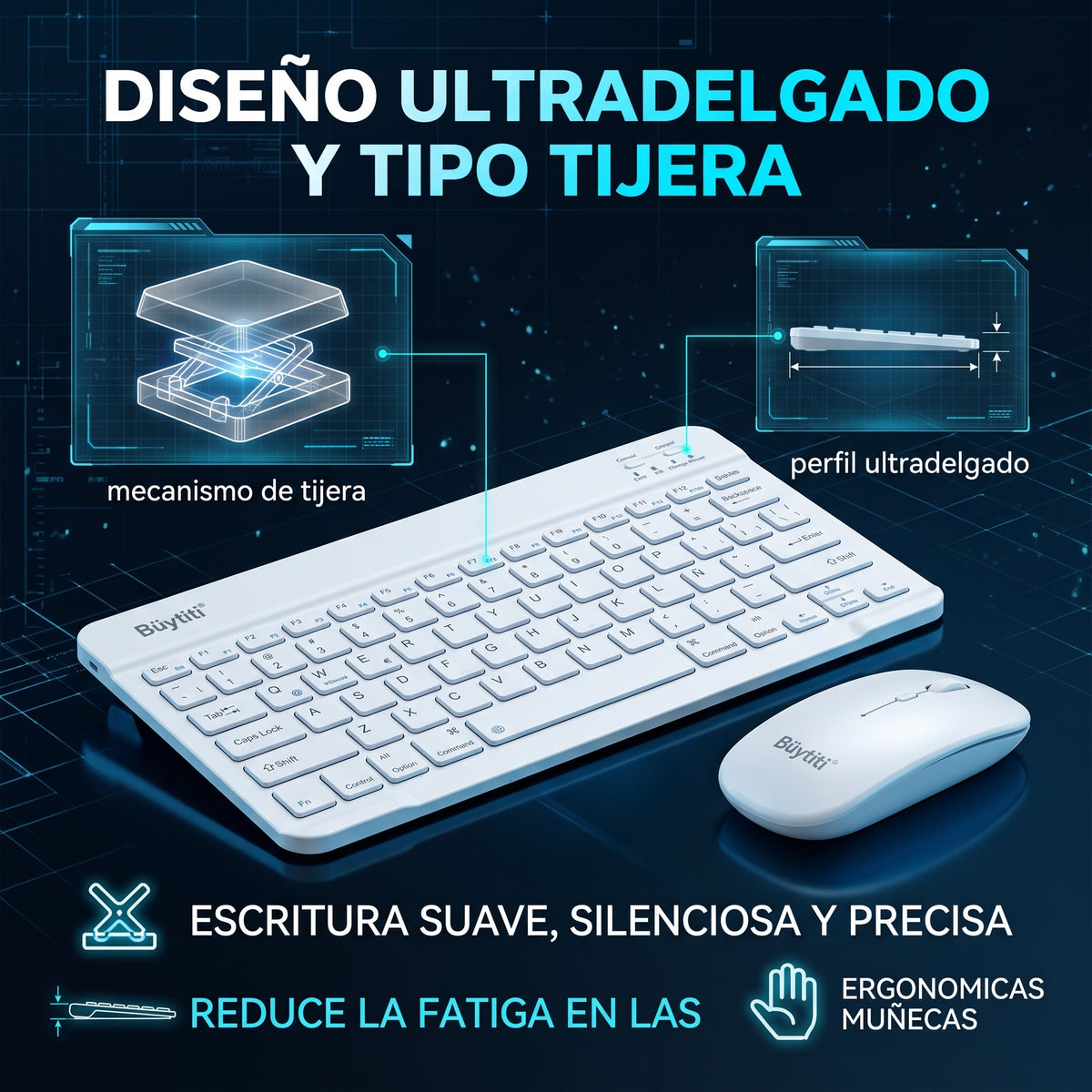 Kit de Teclado y Ratón Inalámbricos Büytiti DNSD-9311 Bluetooth Ultradelgado
