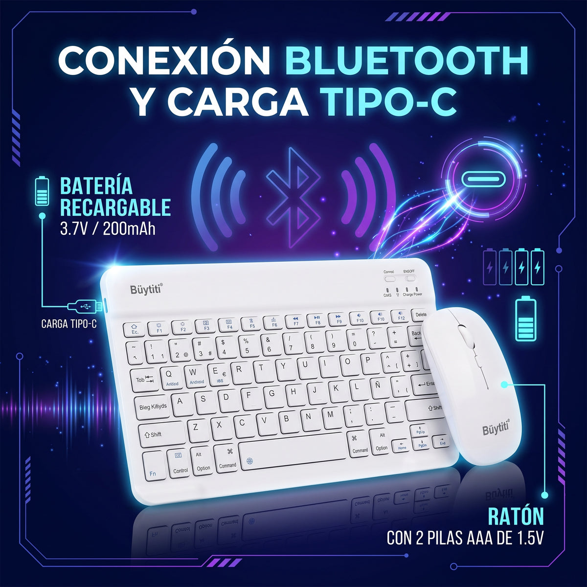 Kit de Teclado y Ratón Inalámbricos Büytiti DNSD-9311 Bluetooth Ultradelgado