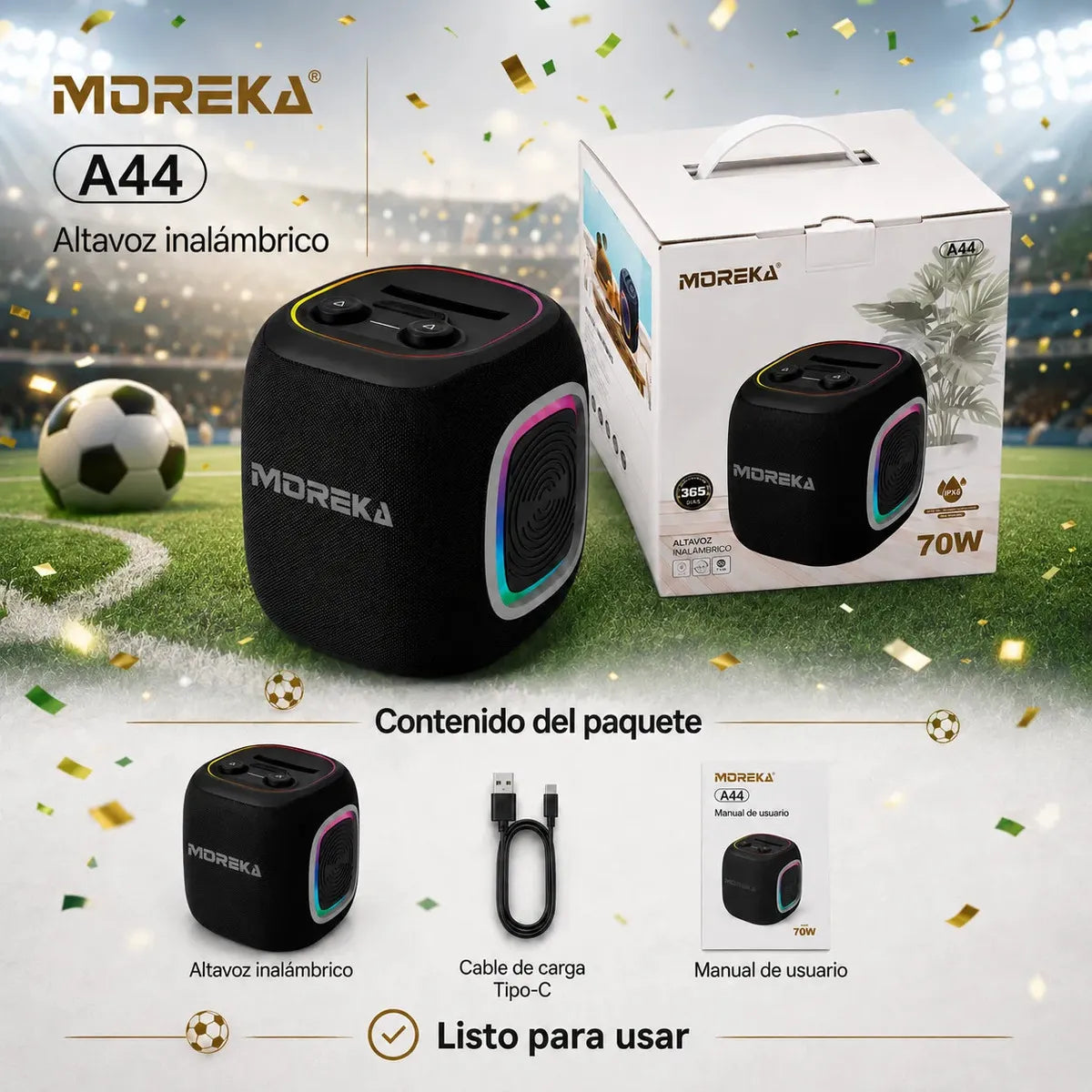 Bocina Portátil Moreka A44 70w Bluetooth Aprueba De Agua