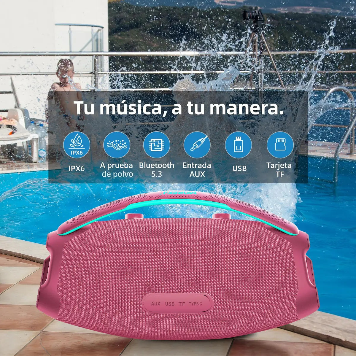MOREKA A40 Bocina Bluetooth 70W  BT 5.3 10m,  Tipo-C, IPX6, LED RGB