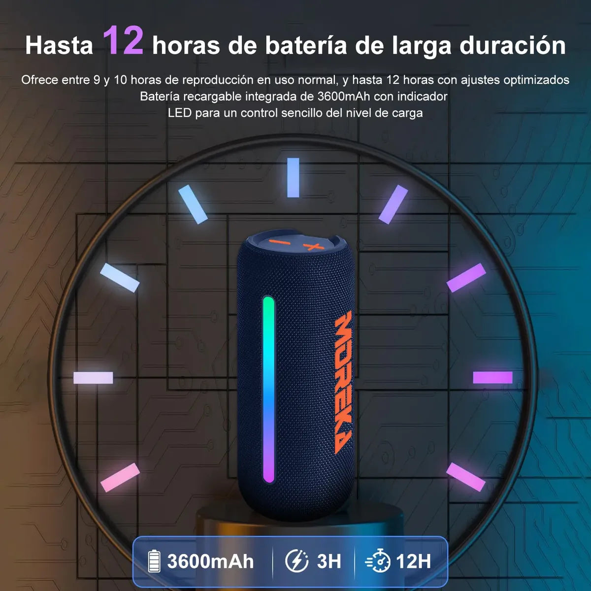 Bocina Bluetooth Portátil Moreka A53 Sonido de 30W con luces RGB IPX6