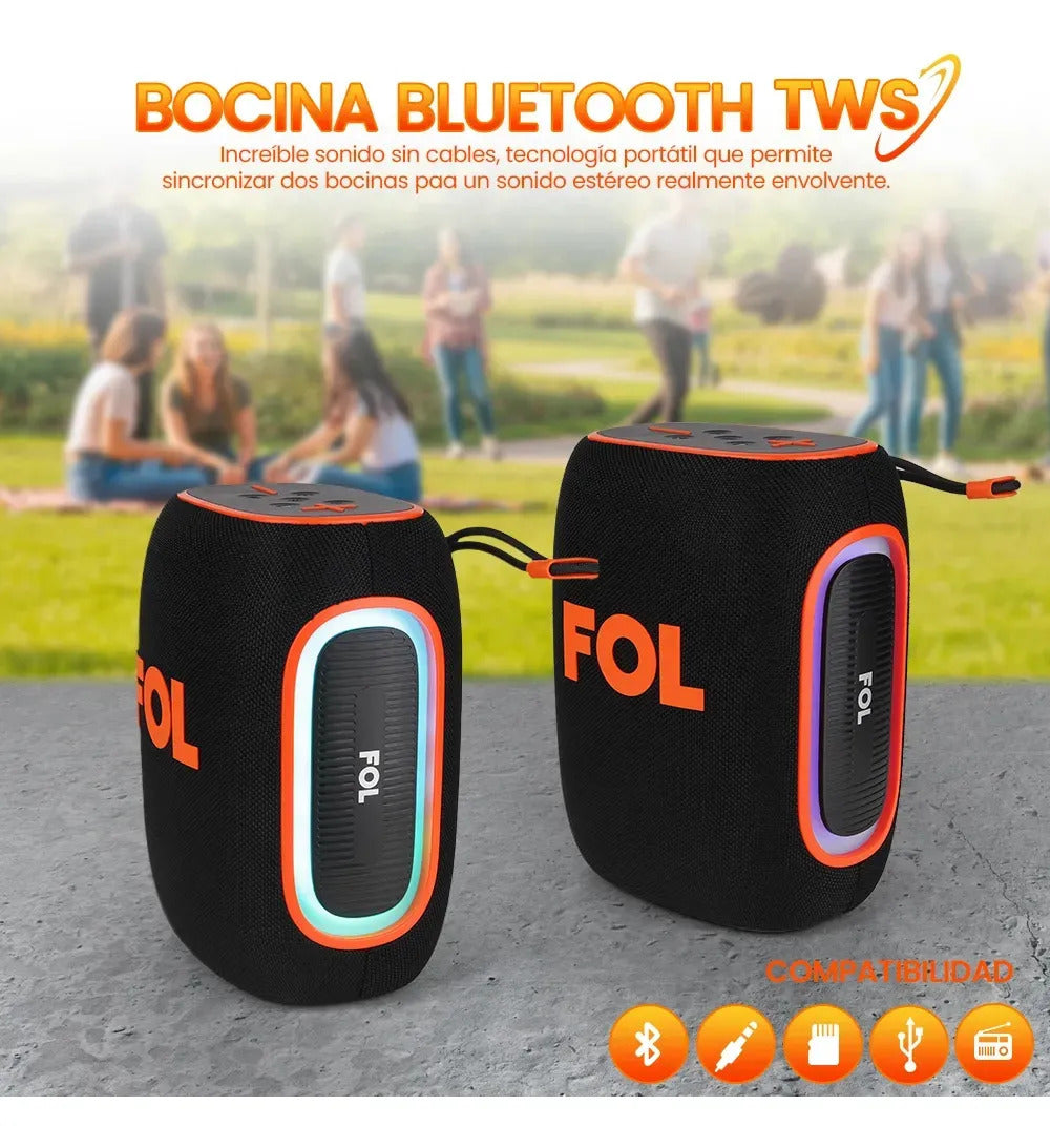 Bocina Portátil Bluetooth FOL FS-D30 PRO 40W  Woofer 4' + Tweeter 2' 5hrs bateria