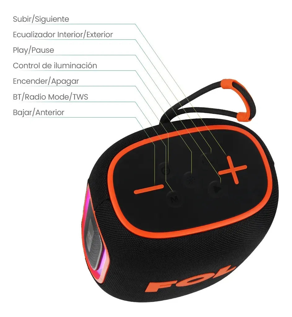 Bocina Portátil Bluetooth FOL FS-D30 PRO 40W  Woofer 4' + Tweeter 2' 5hrs bateria