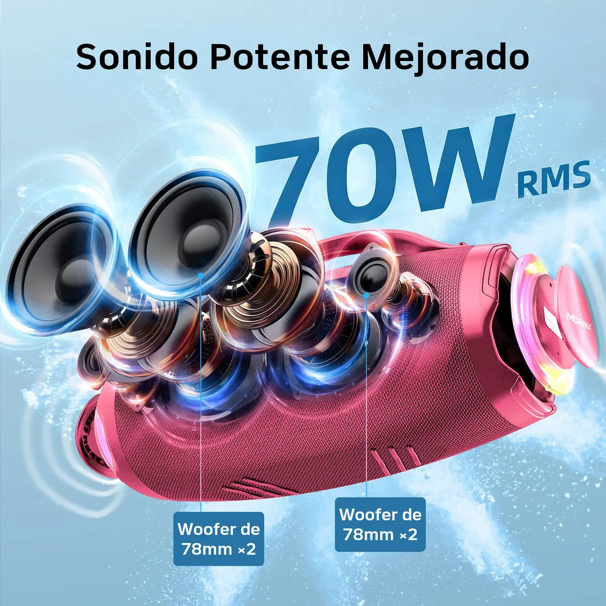 MOREKA A40 Bocina Bluetooth 70W  BT 5.3 10m,  Tipo-C, IPX6, LED RGB