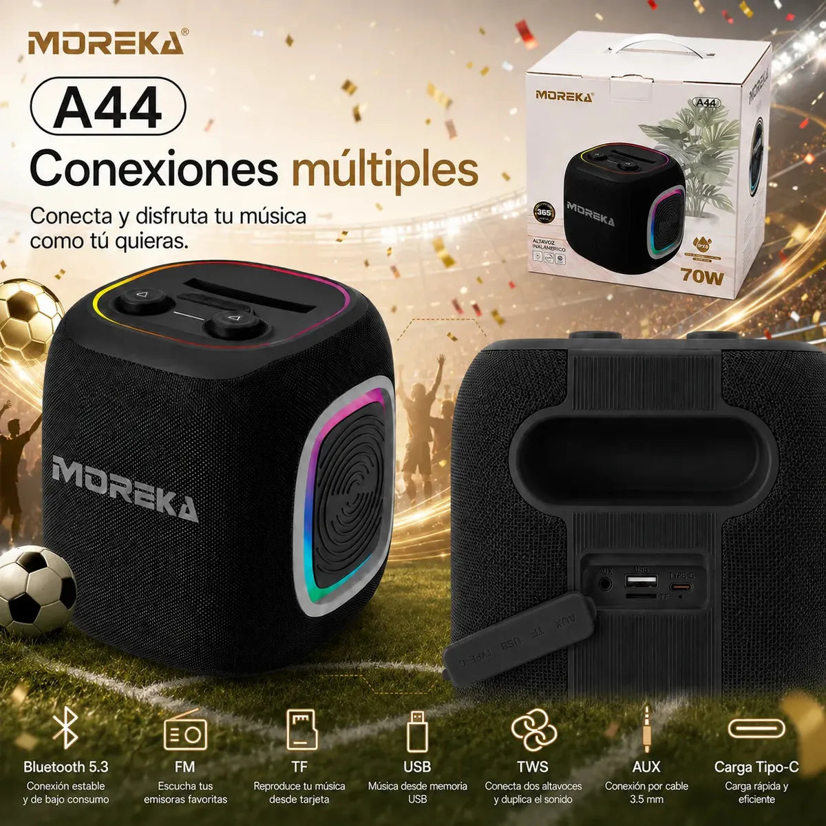 Bocina Portátil Moreka A44 70w Bluetooth Aprueba De Agua