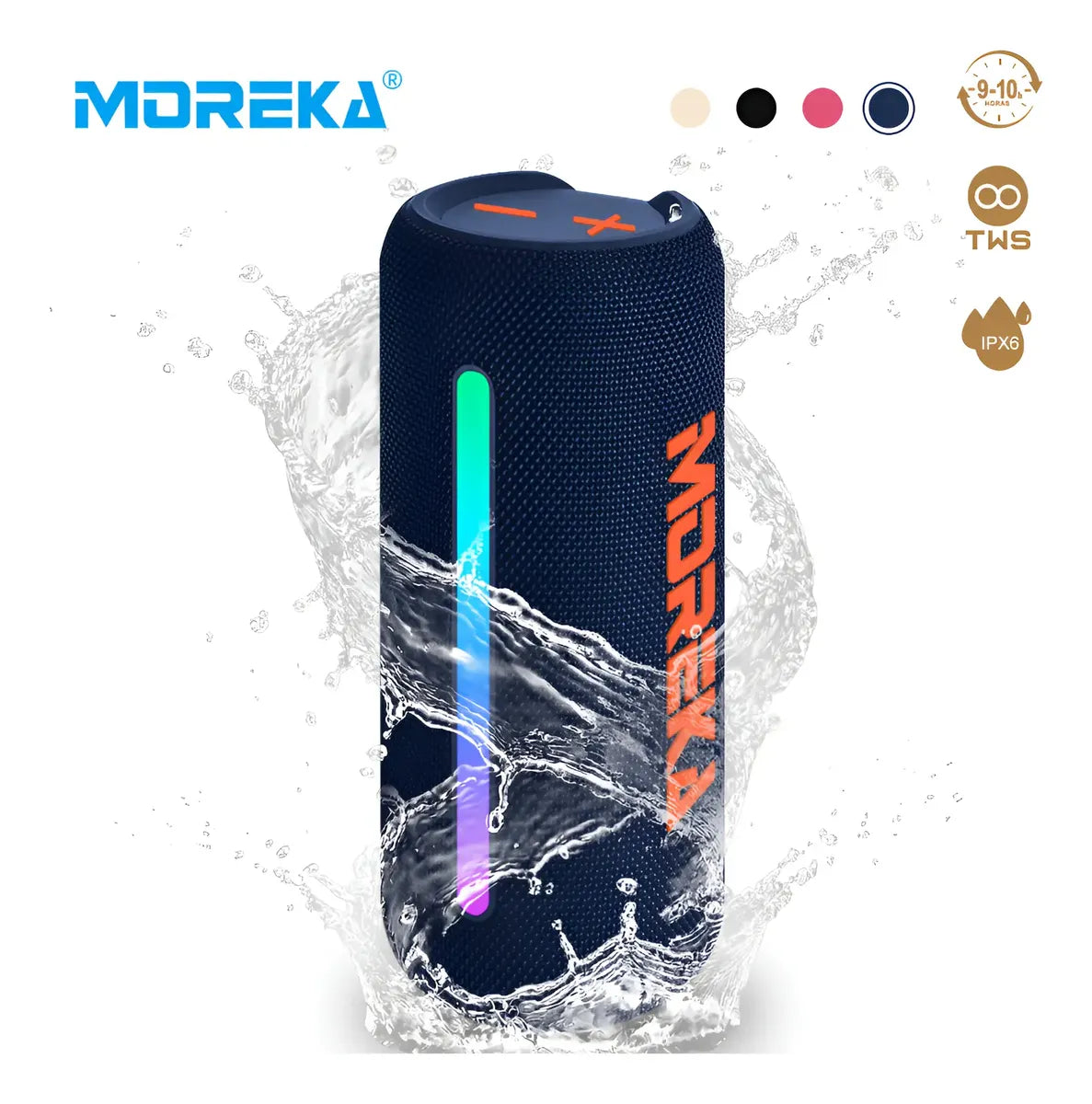 Bocina Bluetooth Portátil Moreka A53 Sonido de 30W con luces RGB IPX6