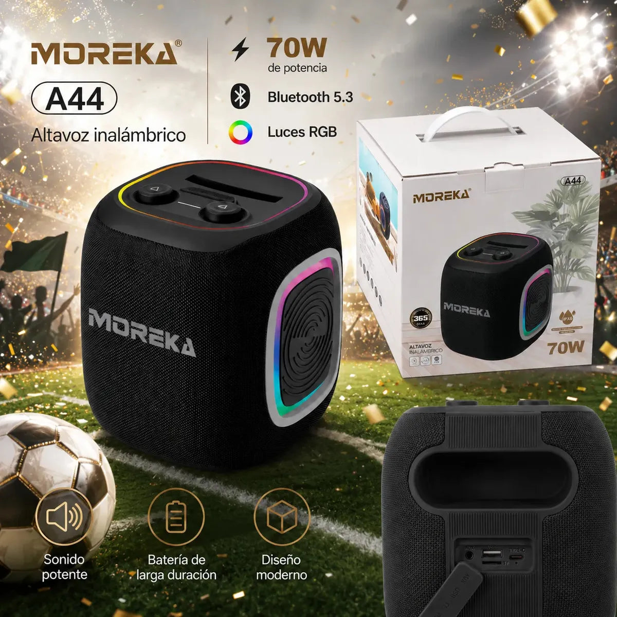 Bocina Portátil Moreka A44 70w Bluetooth Aprueba De Agua