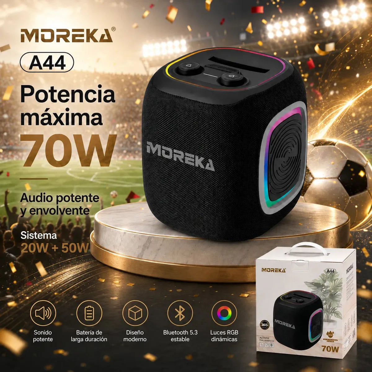 Bocina Portátil Moreka A44 70w Bluetooth Aprueba De Agua