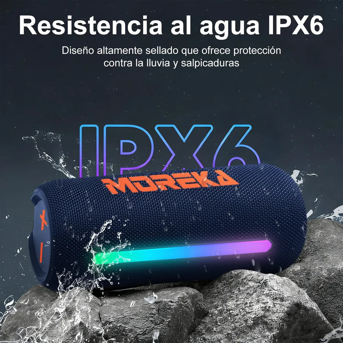 Bocina Bluetooth Portátil Moreka A53 Sonido de 30W con luces RGB IPX6