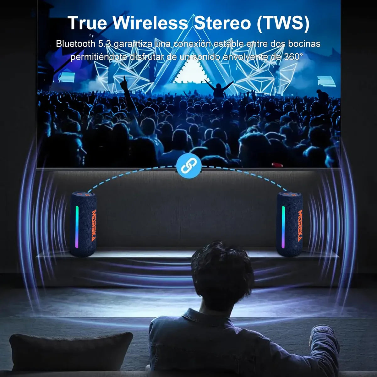 Bocina Bluetooth Portátil Moreka A53 Sonido de 30W con luces RGB IPX6