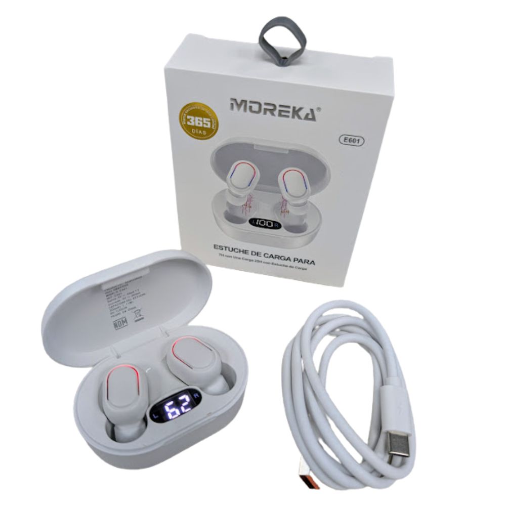 Audífonos Bluetooth 40mAh / Estuche 300mAh 25h con estuche Moreka E601