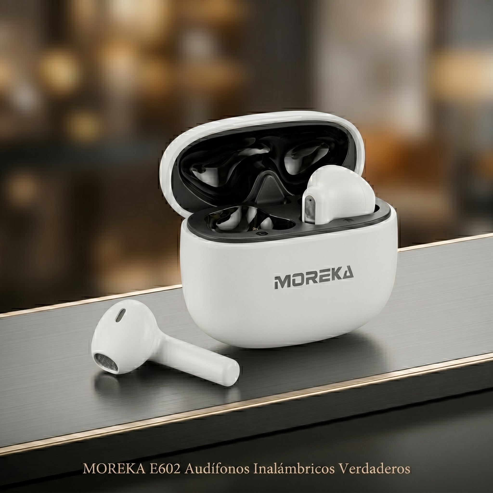 Audífono Inalámbrico Moreka E602 31h con Estuche Cancelación de Ruido Táctil Interruptor Libre