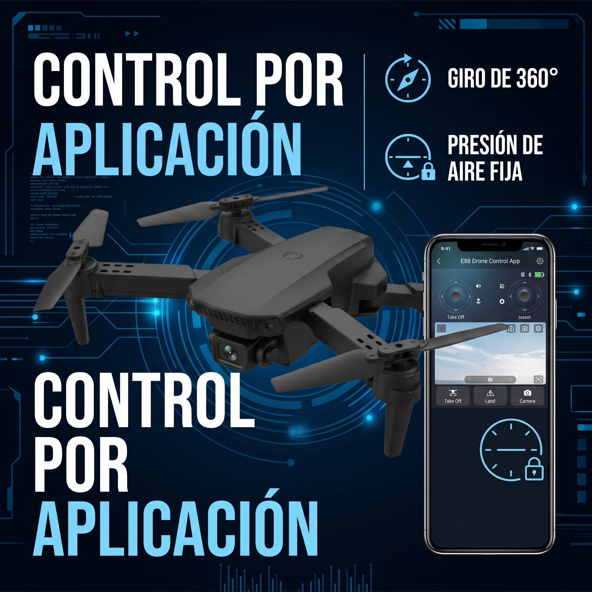 Dron Plegable E88 con Cámara 4K HD y Control por App