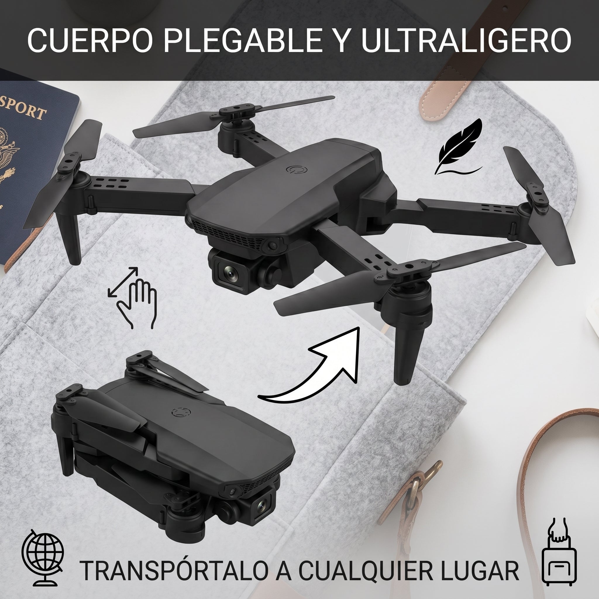 Dron Plegable E88 con Cámara 4K HD y Control por App