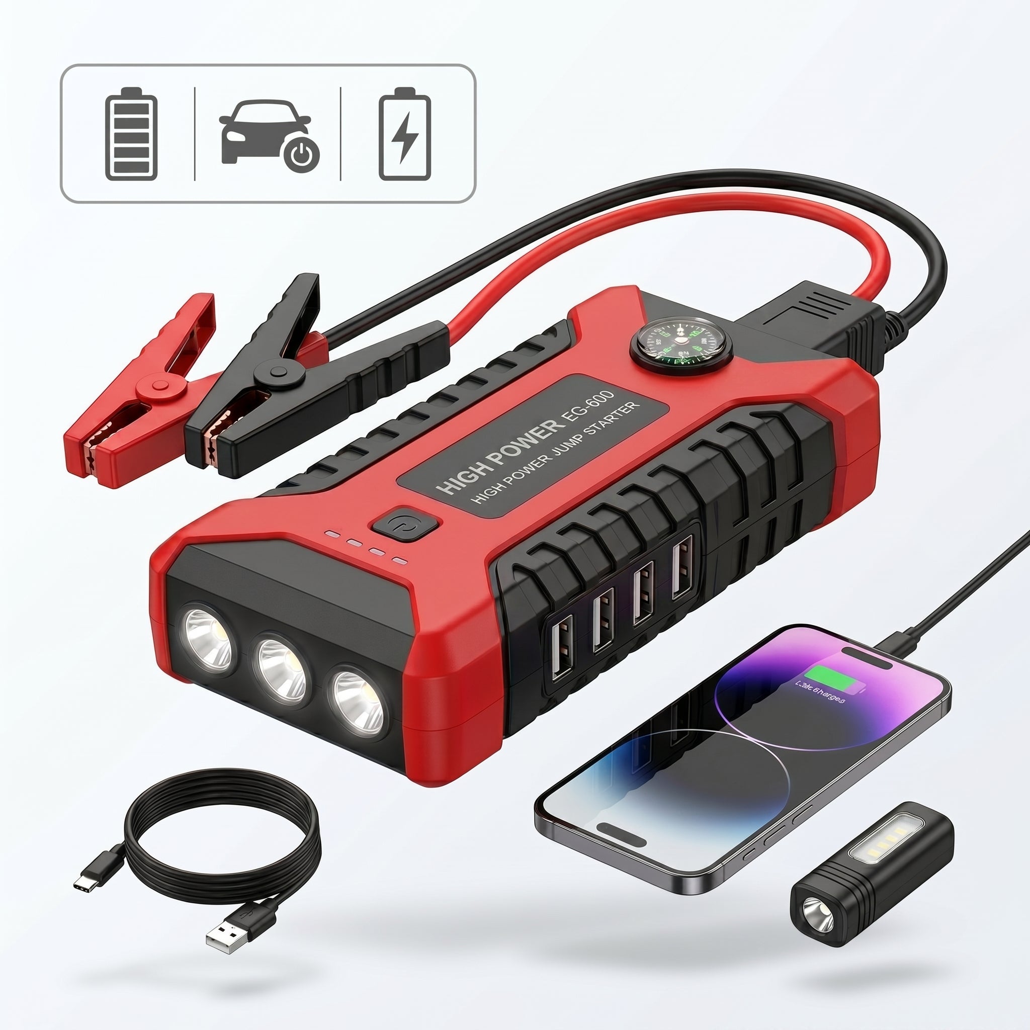 Moreka EG-600 La Herramienta Definitiva para Arrancar tu Coche y Recargar tus Dispositivos