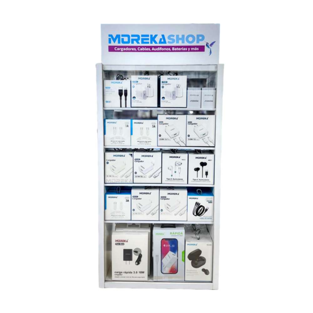 Exhibidor Moreka mod 2200 con 80 accesorios para celulares desarmable