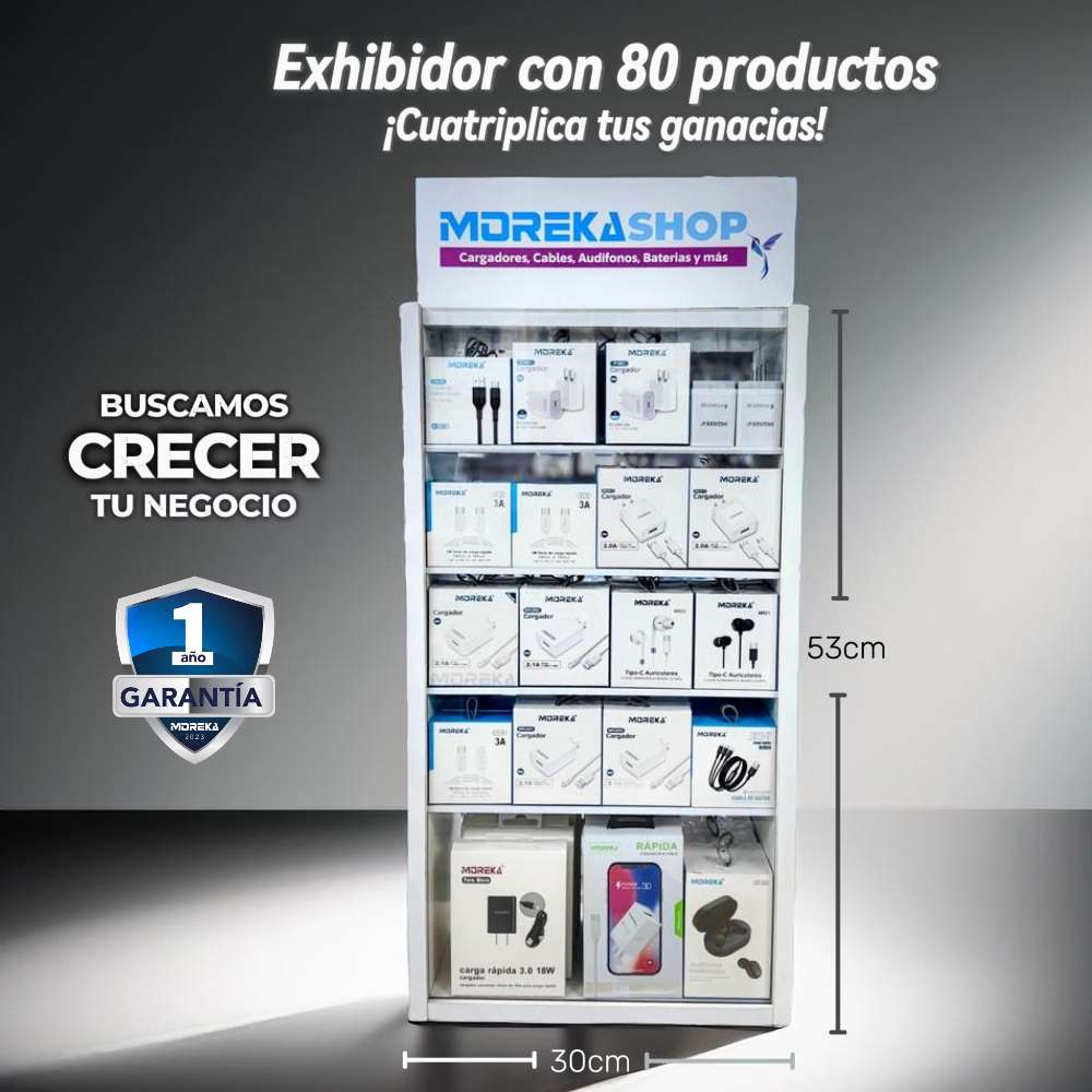 Exhibidor Moreka mod 2200 con 80 accesorios para celulares desarmable