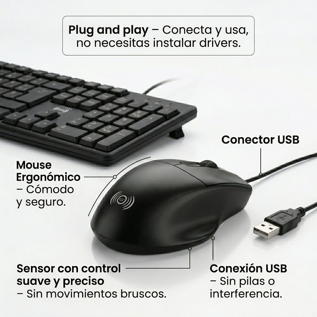 Teclado y Mouse Alámbrico Delgado  CE-WS790 Control Expert
