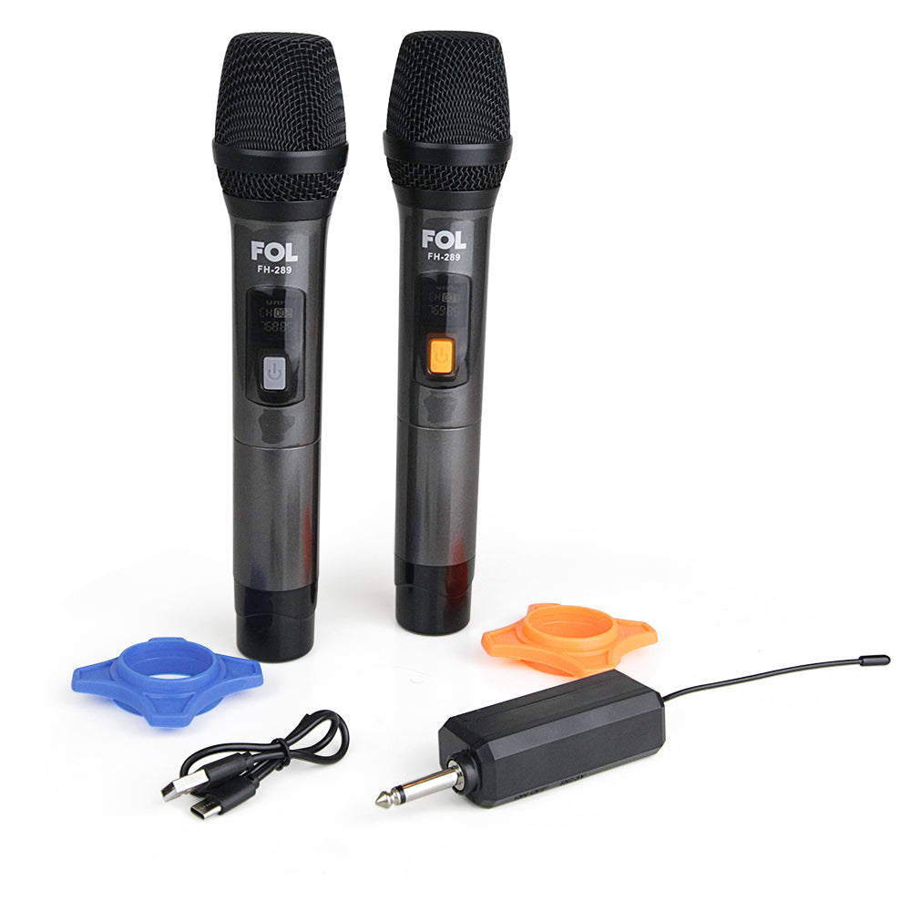 Paquete de dos Micrófonos Inalámbricos con Transmisor conector 6.3mm FOL FH-289