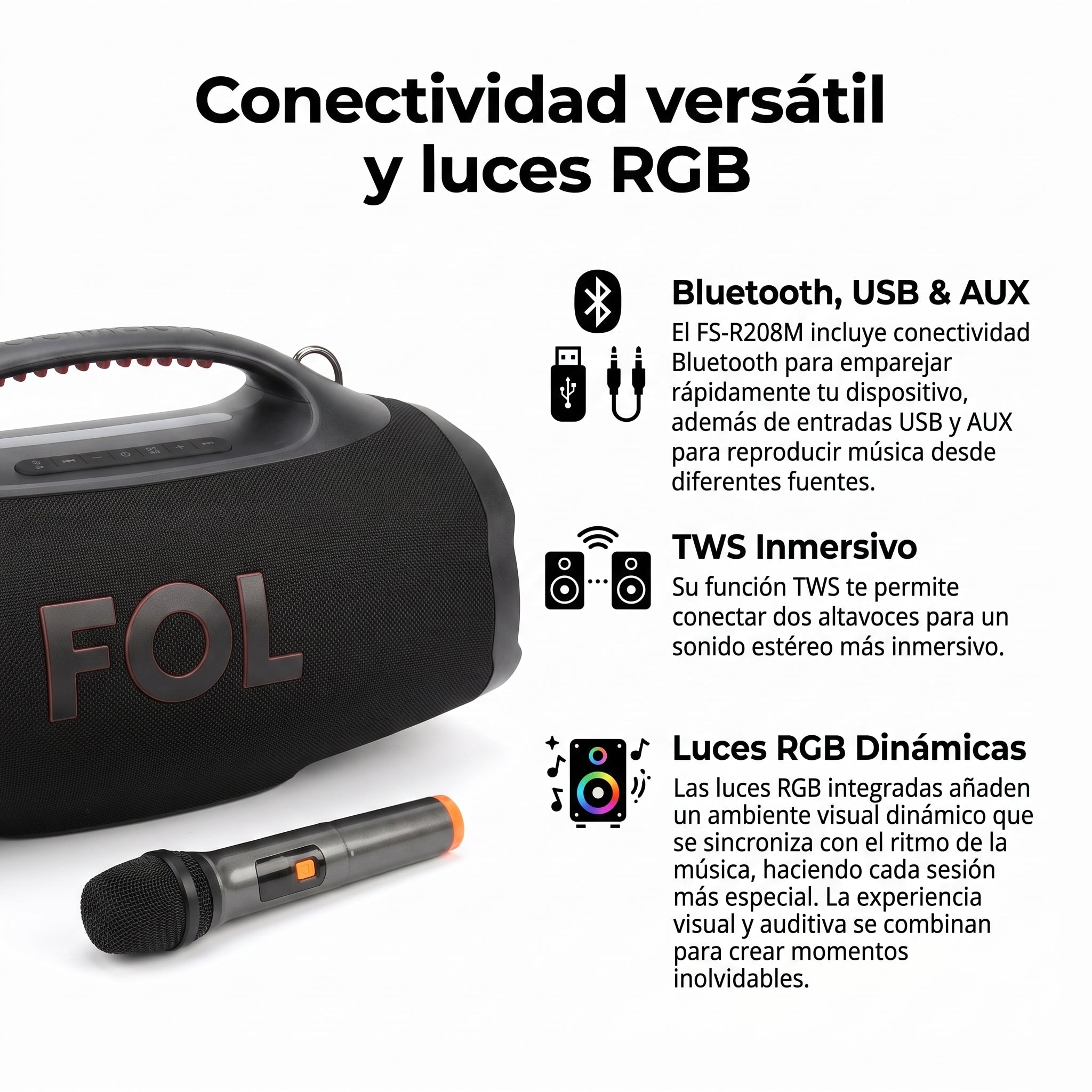 Bocina Portátil Bluetooth FOL FS-R208M 100W+30W+30W