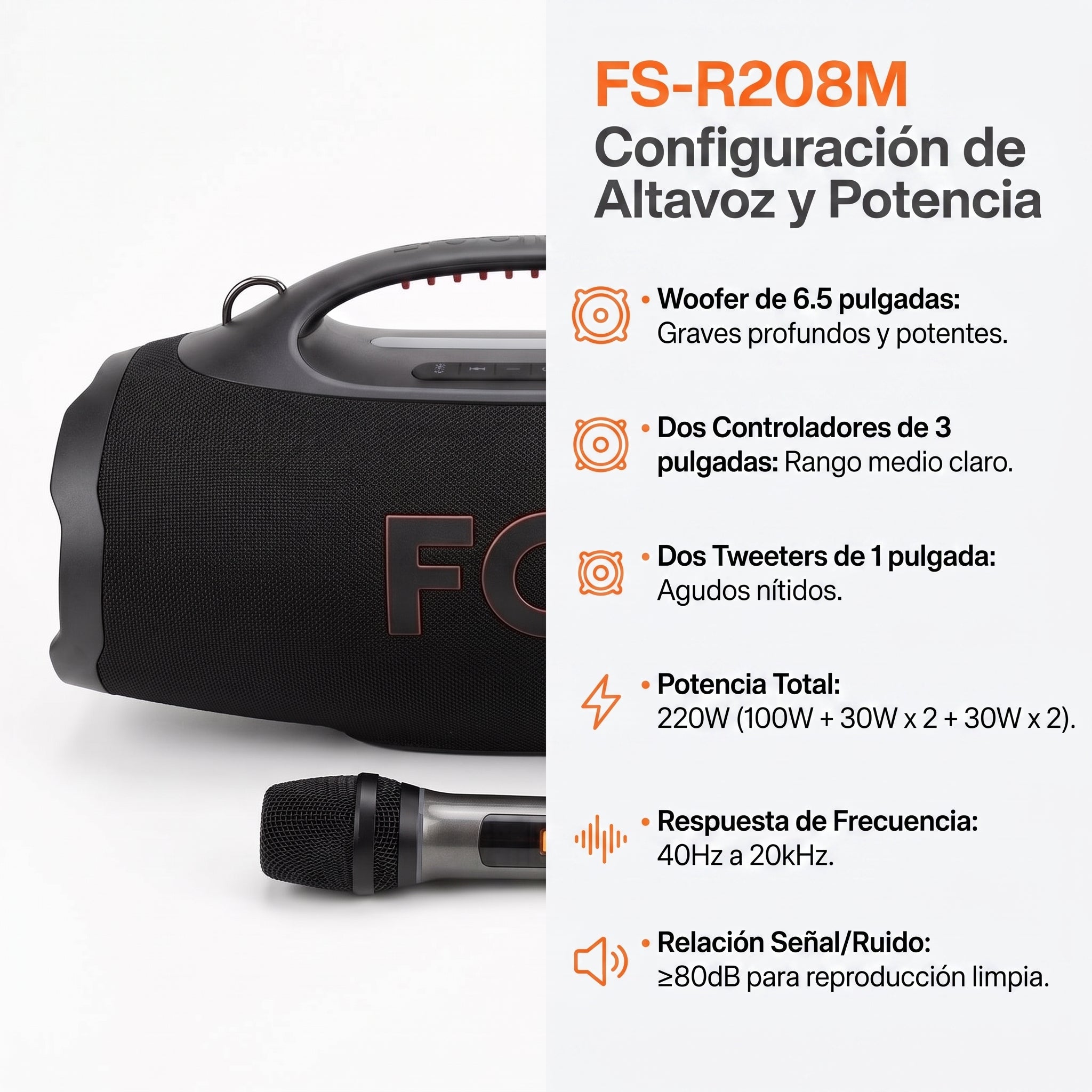 Bocina Portátil Bluetooth FOL FS-R208M 100W+30W+30W