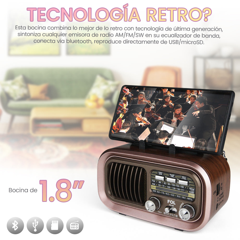 Radio AM/FM/SW Fol Bluetooth, TF Card, Radio FM, USB  TWS FR-08