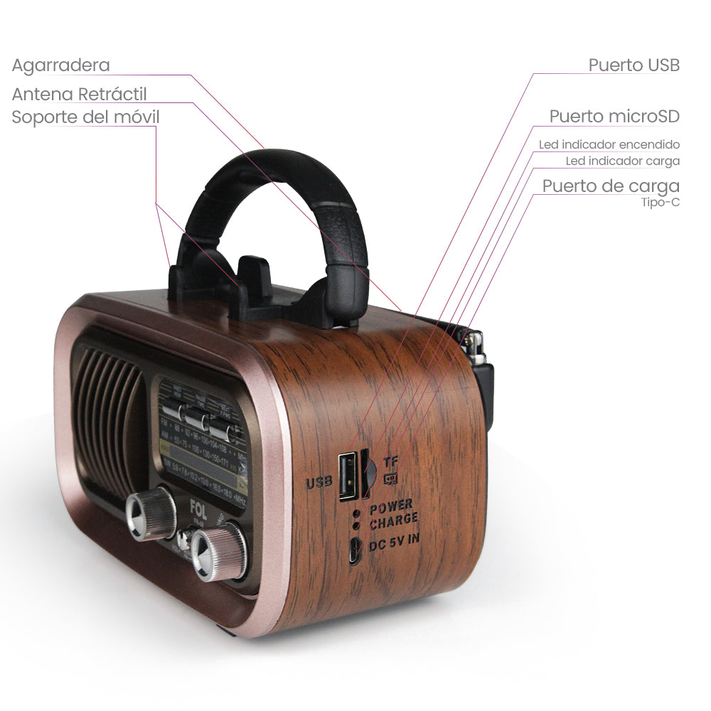 Radio AM/FM/SW Fol Bluetooth, TF Card, Radio FM, USB  TWS FR-08