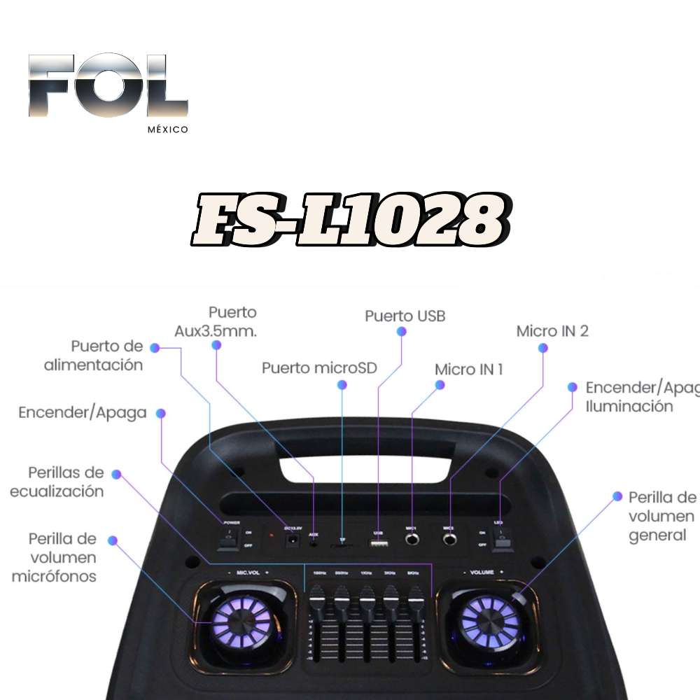 Sistema de Sonido Portátil dos wooferes de 10 pulgadas 60W FS-L1028