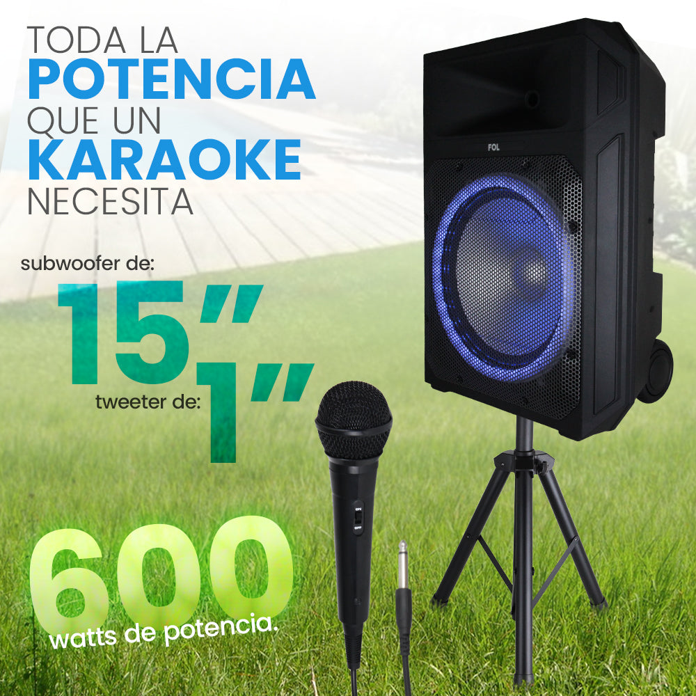 Bocina portátil Karaoke 600W Subwoofer 15