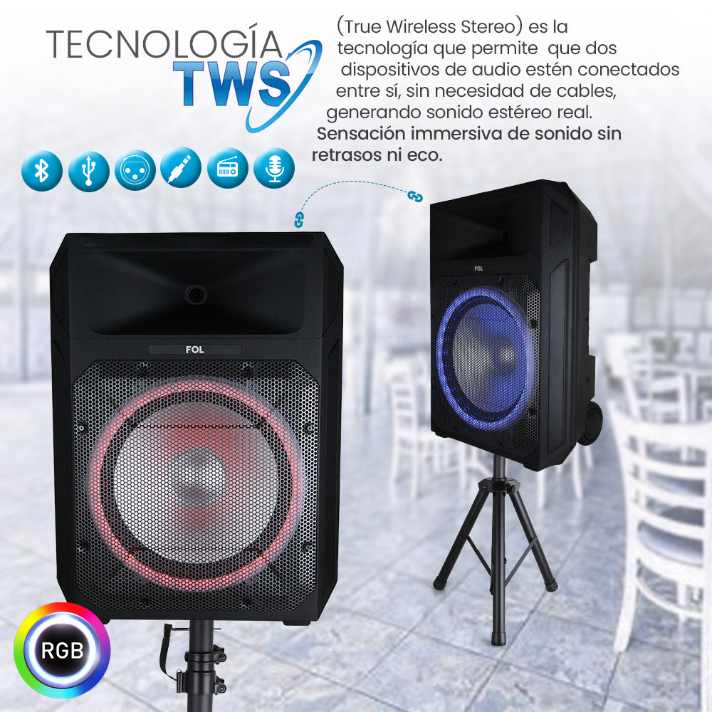 Bocina portátil Karaoke 600W Subwoofer 15