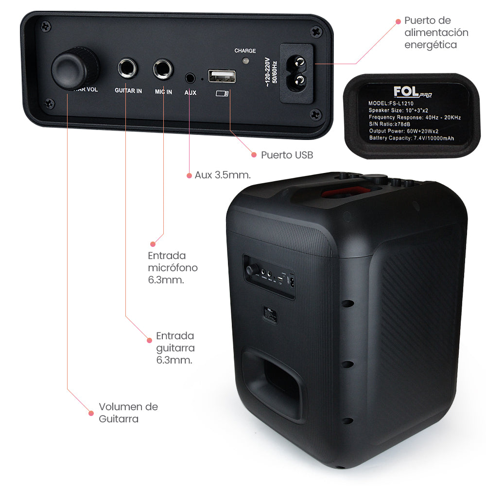 Bocina Fol 100W 1000mAh Bluetooth, 10