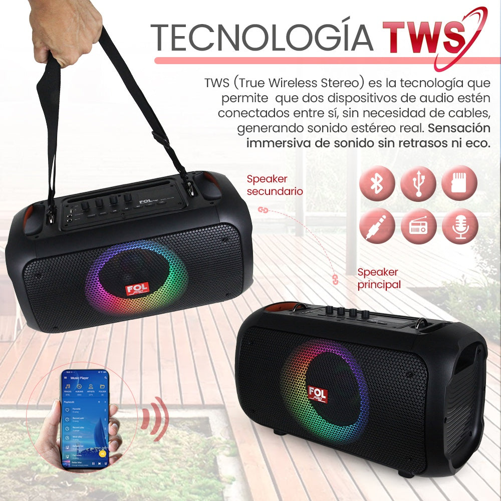 Bocina Bluetooth 50W 2000mAh entrada para Guitarra inc. Micrófono FOL FS-L128