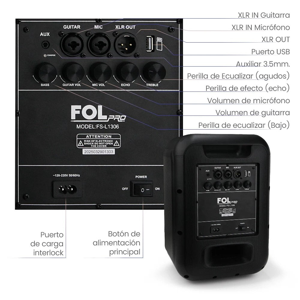 Bocina Fol 90W 8000mAh Bluetooth, 6.5