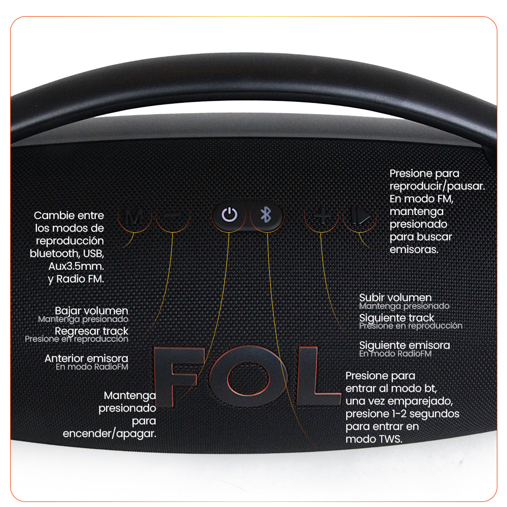 Bocina Bluetooth, contra agua 110W 6000mAh FOL FS-R207