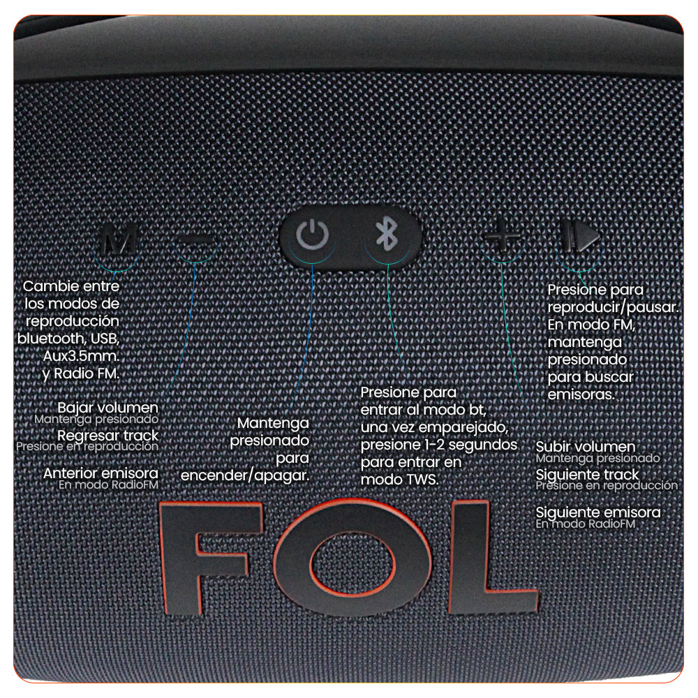 Bocina Bluetooth, contra agua 110W 8000mAh FOL FS-R207L