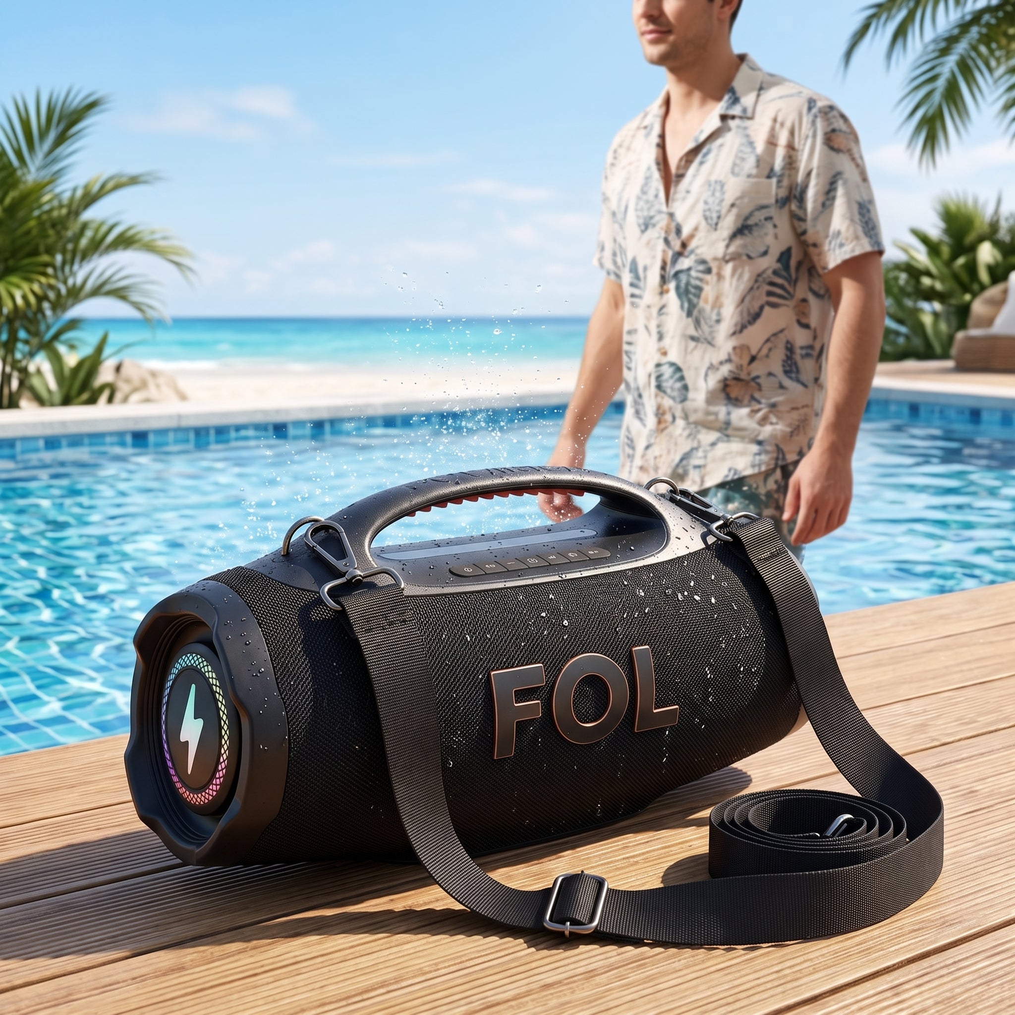 Bocina TWS FOL FS-R208L 220W C/ Micrófono 12000mAh Protección IPX6