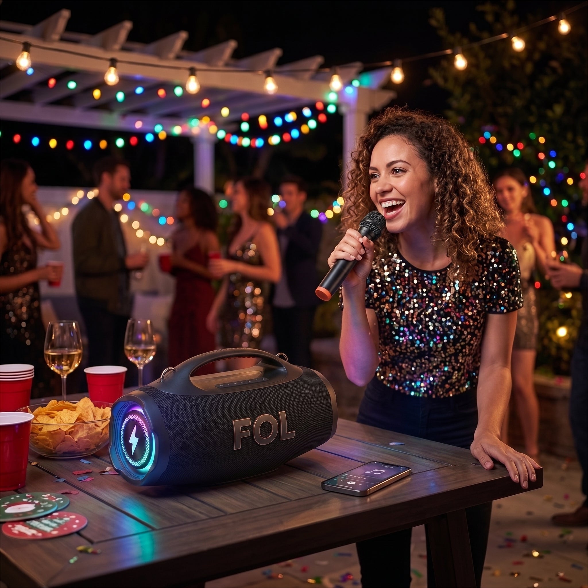 Bocina TWS FOL FS-R208L 220W C/ Micrófono 12000mAh Protección IPX6