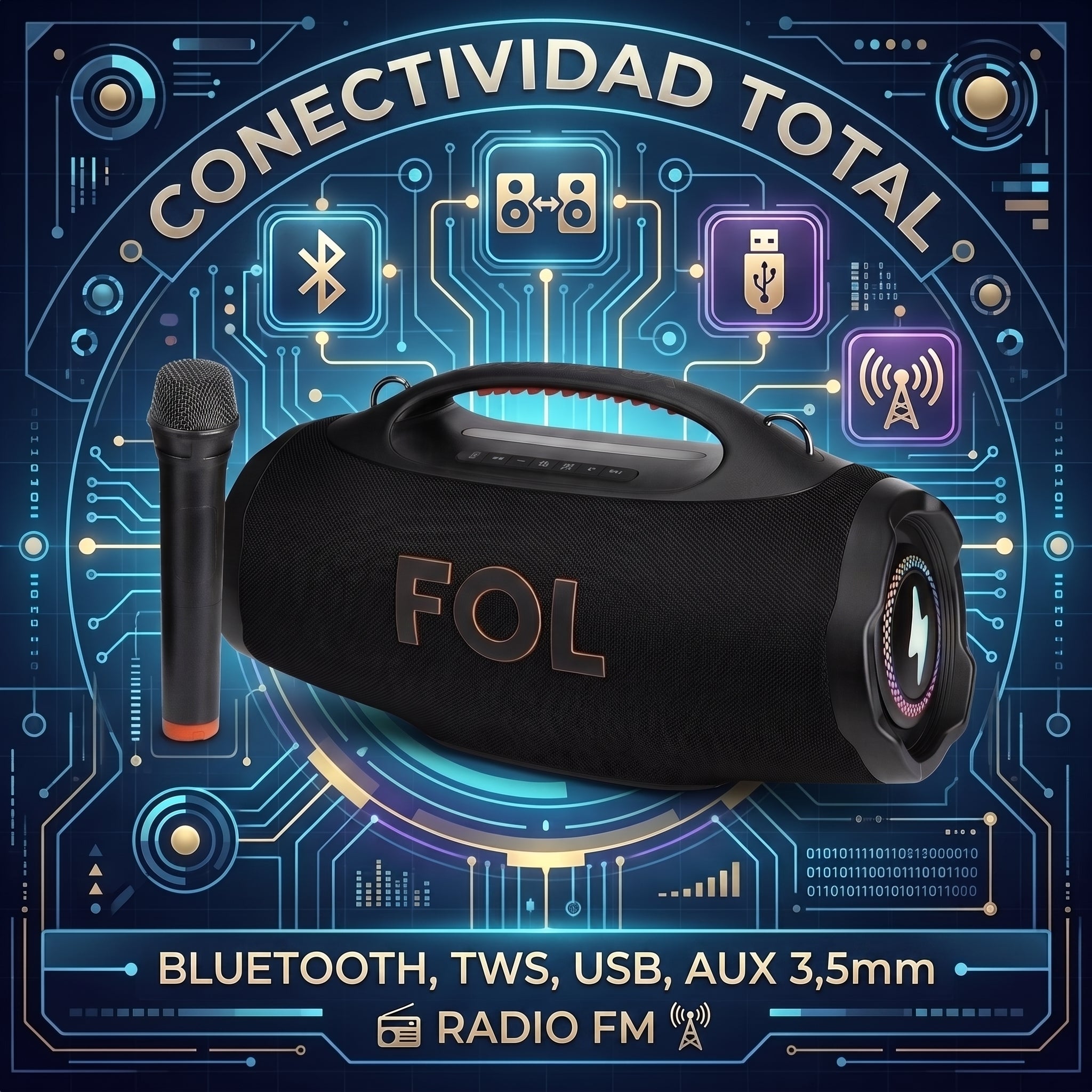 Bocina TWS FOL FS-R208L 220W C/ Micrófono 12000mAh Protección IPX6