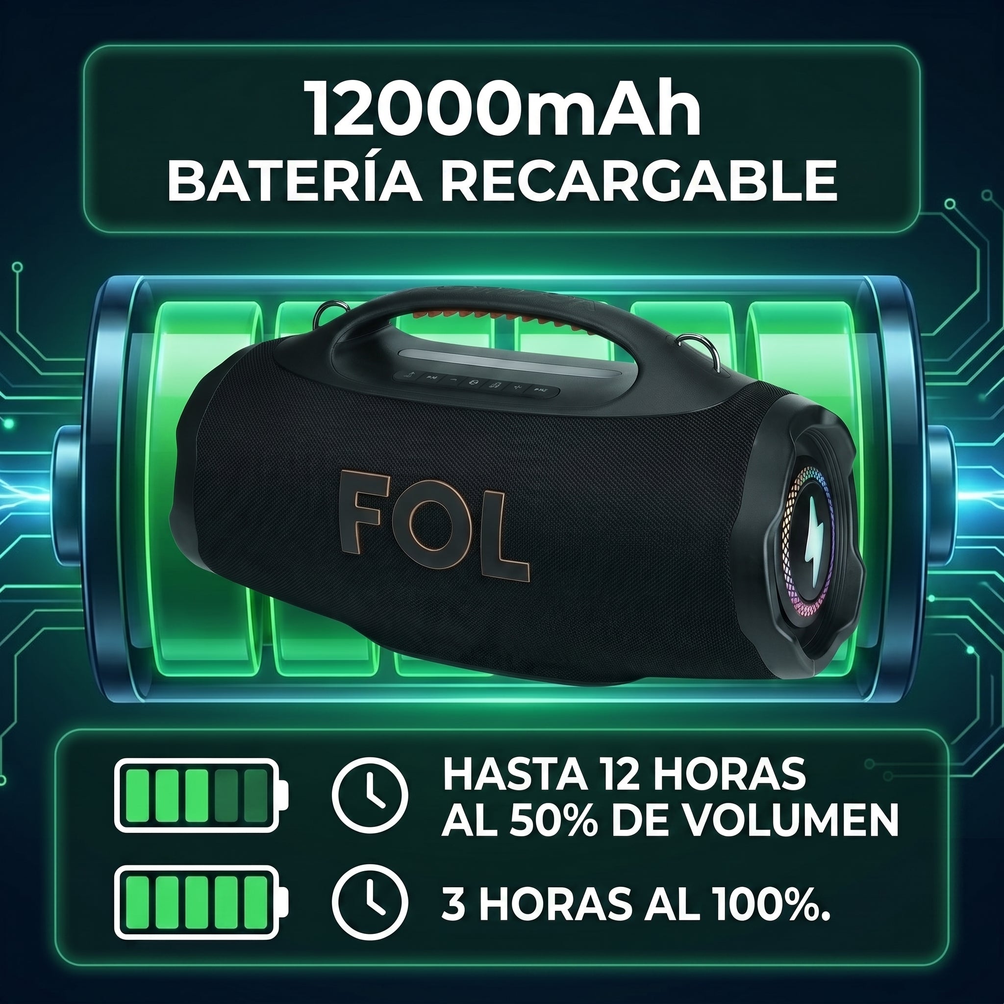 Bocina TWS FOL FS-R208L 220W C/ Micrófono 12000mAh Protección IPX6